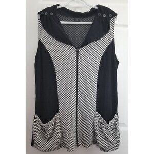 Koren Zippered Vest Checkered Color Block Pattern Collar Button Details Sz Large